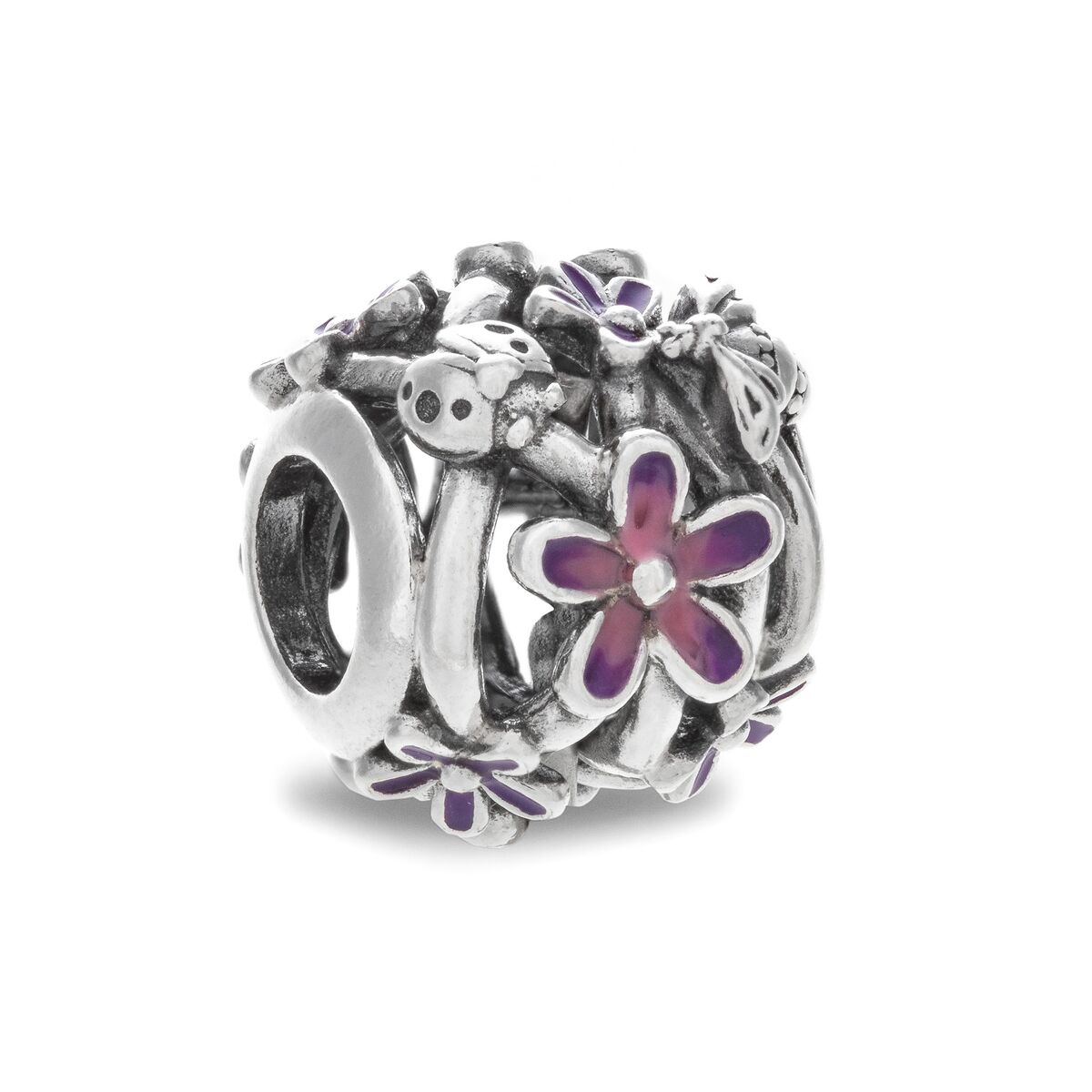 Miçangas femininas Pandora OPENWORK PURPLE DAISY Prateado Roxo
